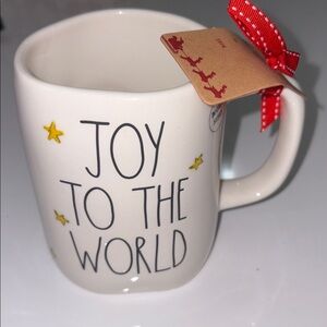 RAE DUNN Festive “JOY TO THE WORLD” Mug with Red Bow NWT